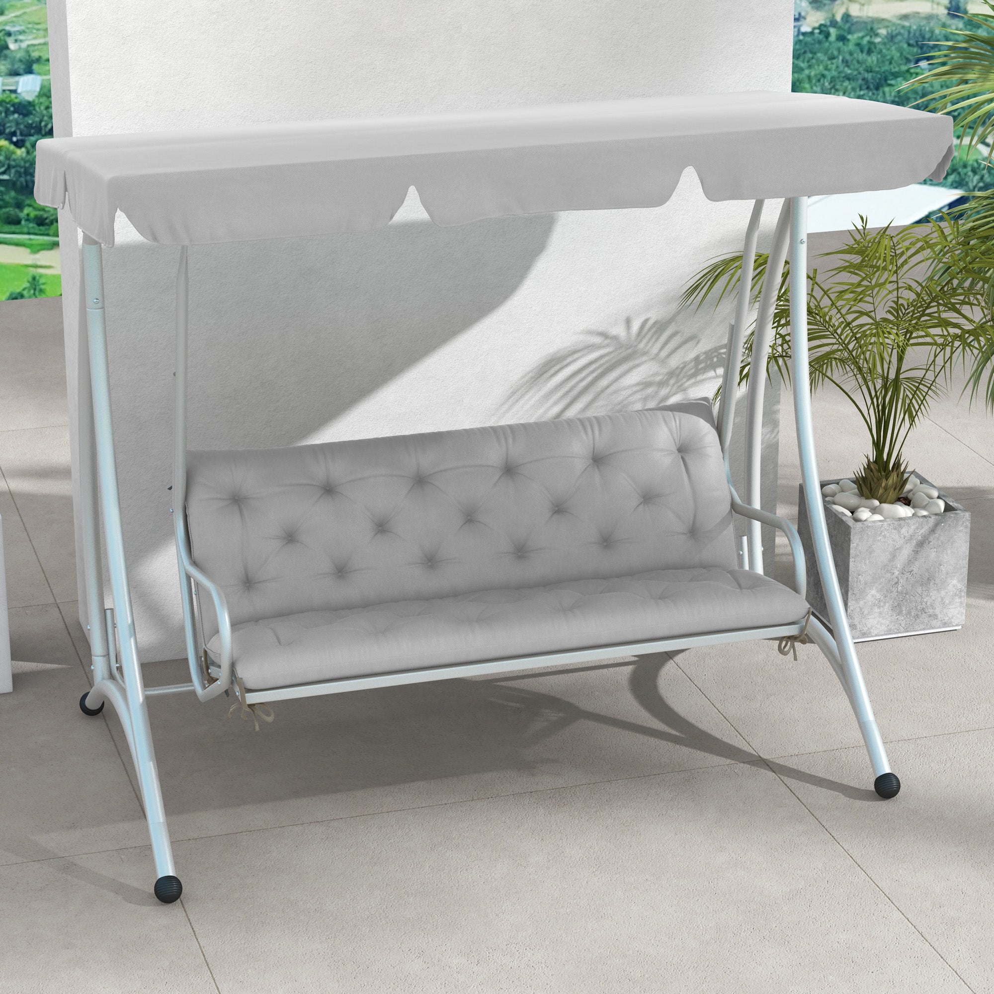 Outsunny 3-Seater Outdoor Bench Swing Chair Replacement Cushions for Patio Garden, Light Grey