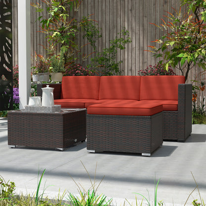 Outsunny Patio Furniture w/ Soft Cushions, Corner Sofa Sets, Red