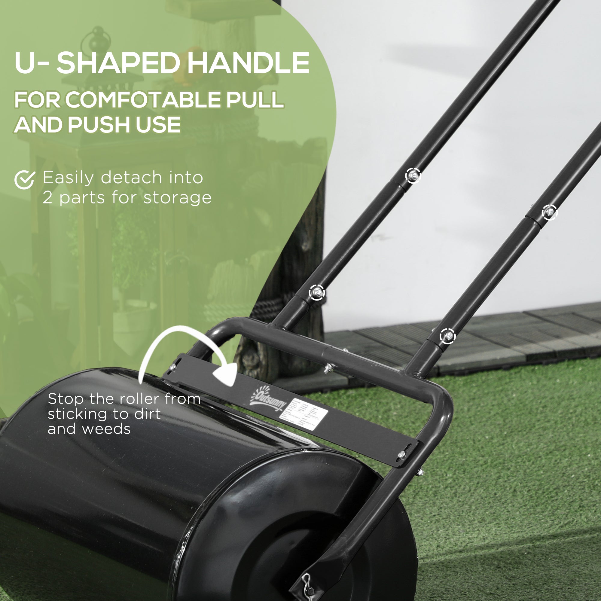 Outsunny Heavy Duty Lawn Roller, 20" Push/Tow Behind Sod Roller, Grass Flattener Filled with 11gal Water/136lbs Sand, Black