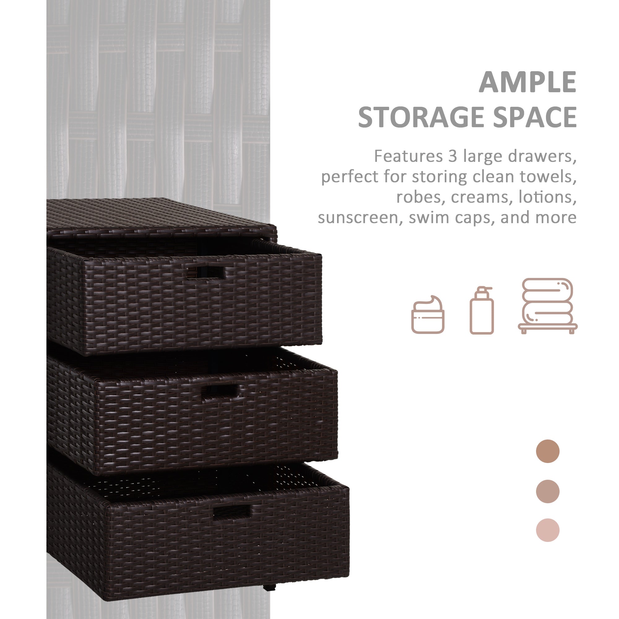 Outsunny 32" Poolside Rattan Wicker Patio Organizer Storage Cabinet Bathroom Storage w/ 3 Large Drawers Garden Outdoor