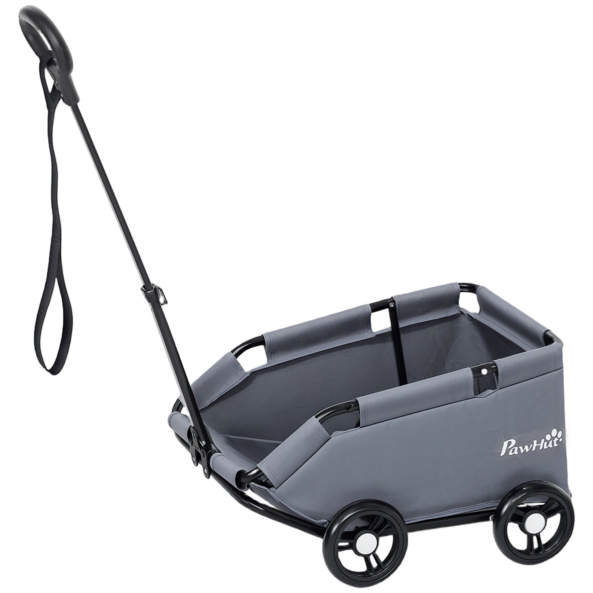 PawHut 4 Wheels Folding Lightweight Pet Stroller with Universal Handle Rod, Storage Bag, Washable Cushion for Miniature Dogs