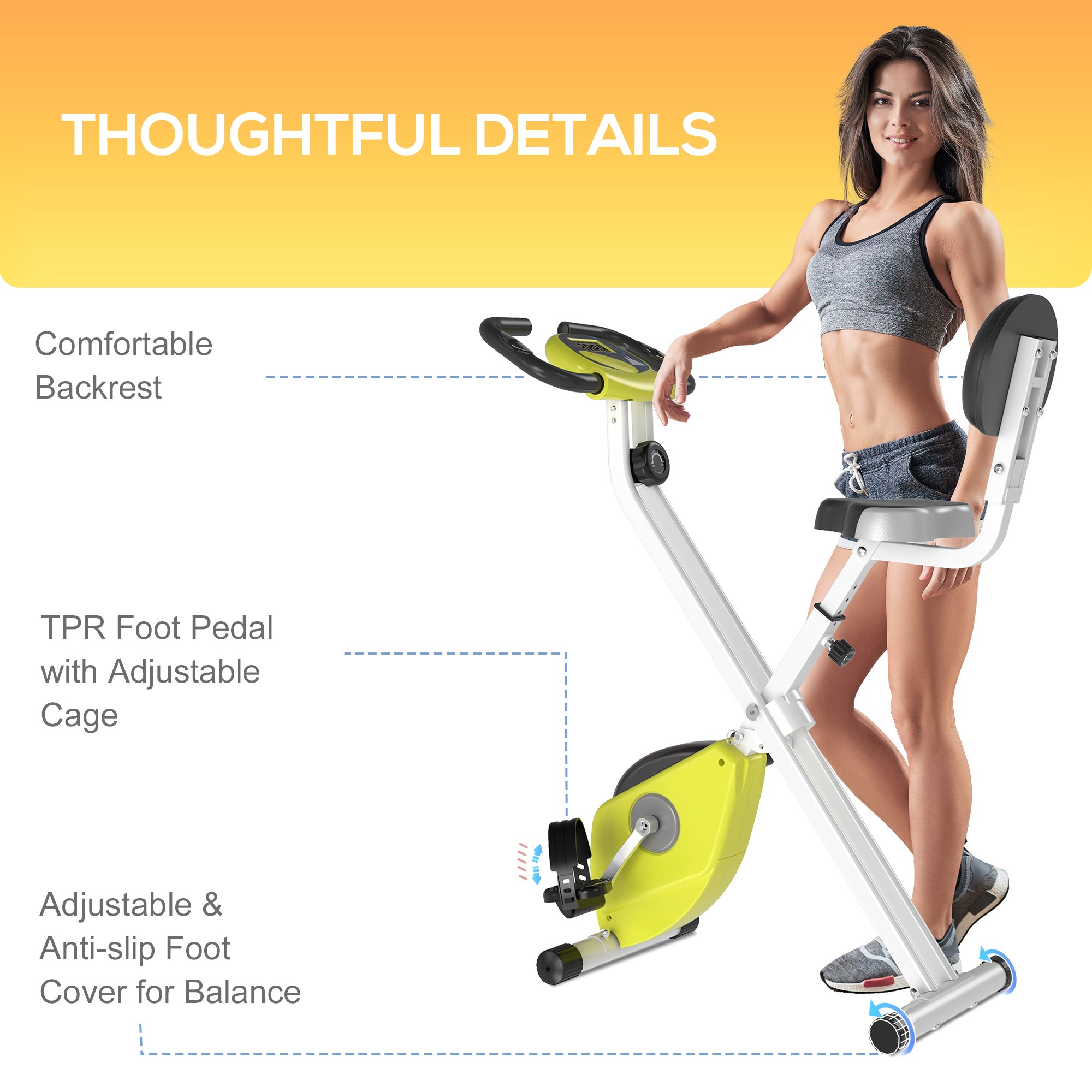 Soozier Foldable Indoor Stationary Bike with 8 Levels of Magnetic Resistance, Exercise Bike for Cardio Workout, Yellow