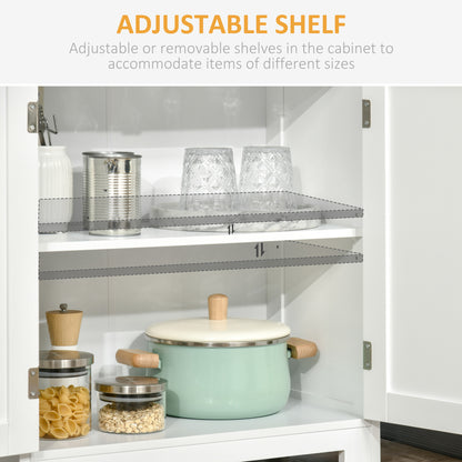 HOMCOM 63" Small Buffet with Hutch, 4-Door Kitchen Pantry, Freestanding Storage Cabinet with Adjustable Shelf for Dining Room, Living Room, White