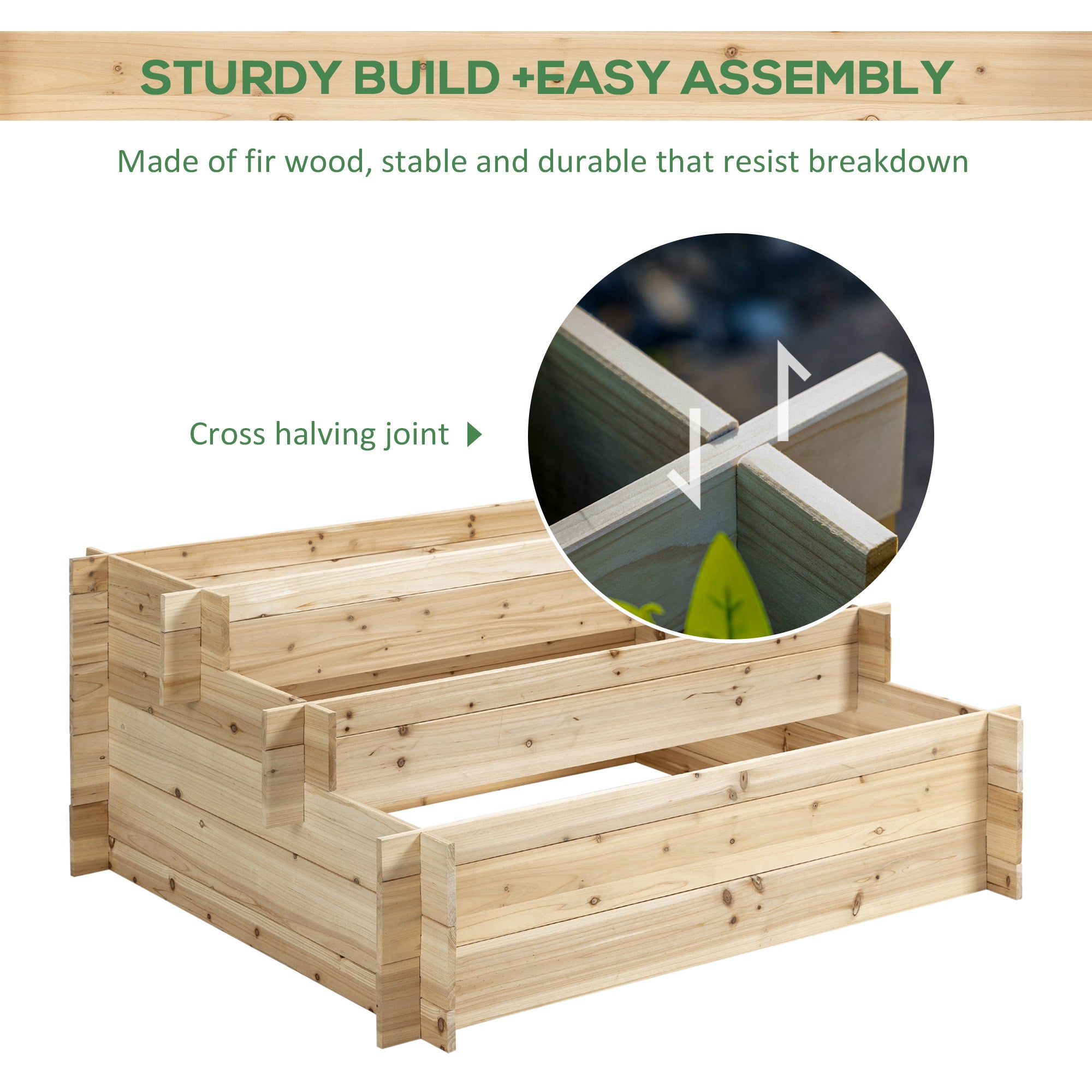 Outsunny 3-Tier Wood Raised Garden Bed, Elevated Planting Box, Outdoor Vegetable Flower Container, Herb Garden Indoor Kit, Natural