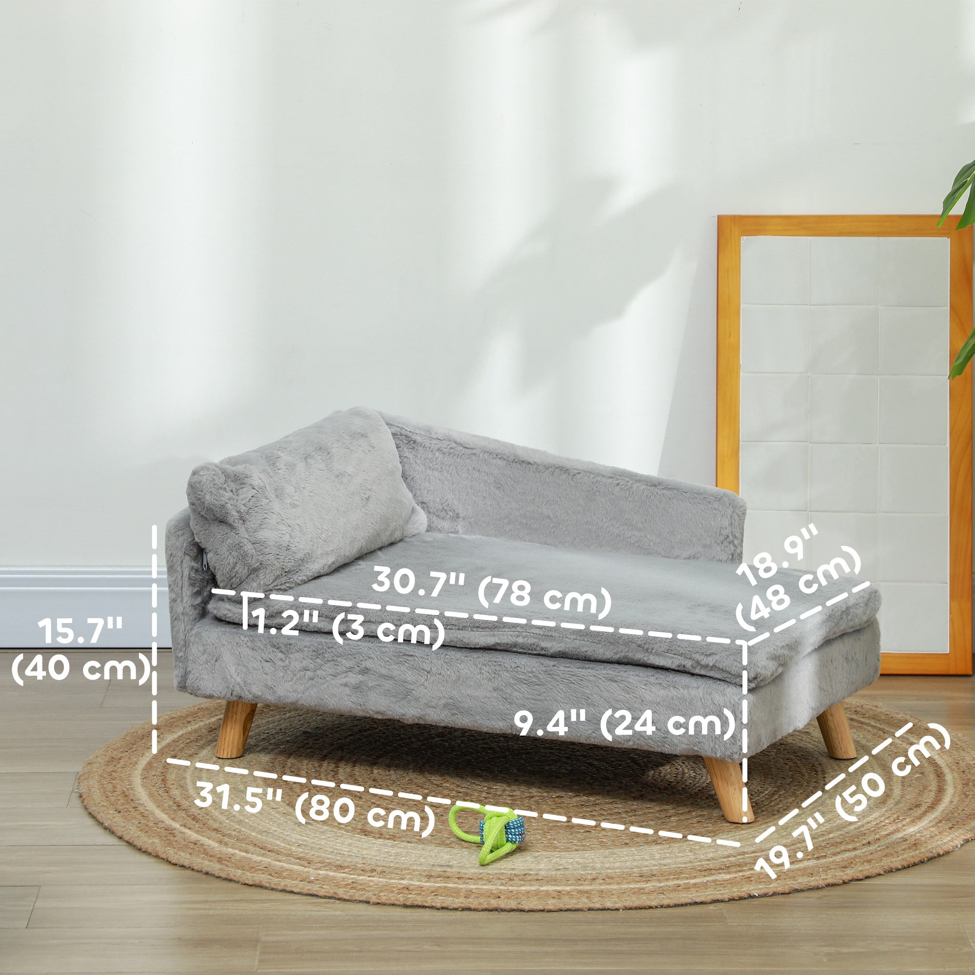 PawHut Dog Sofa Bed for Medium Dogs Cats with Cushion, Pillow, Removable and Washable Cover, Non-slip Foot Pads, Light Grey