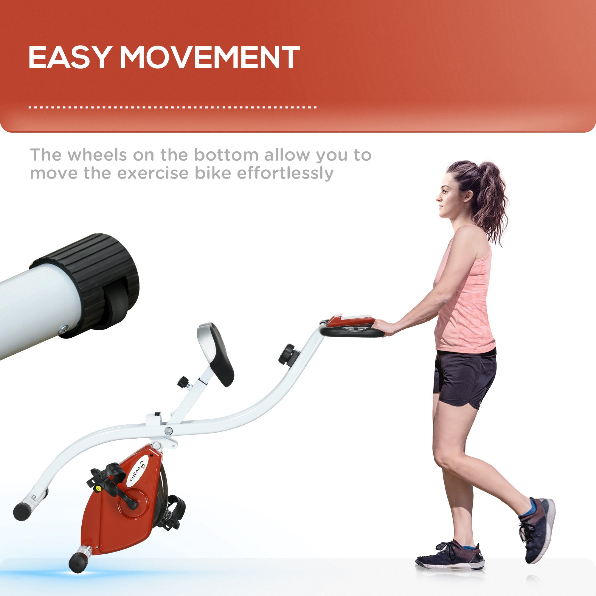 Soozier Foldable & Quiet Exercise Bike with 8-Level Magnetic Resistance, Pulse Sensor, Wheels and LCD Monitor, Red