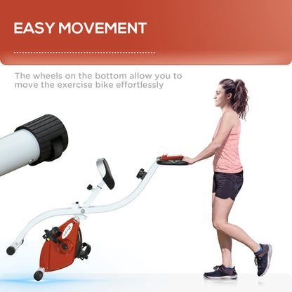 Soozier Foldable & Quiet Exercise Bike with 8-Level Magnetic Resistance, Pulse Sensor, Wheels and LCD Monitor, Red