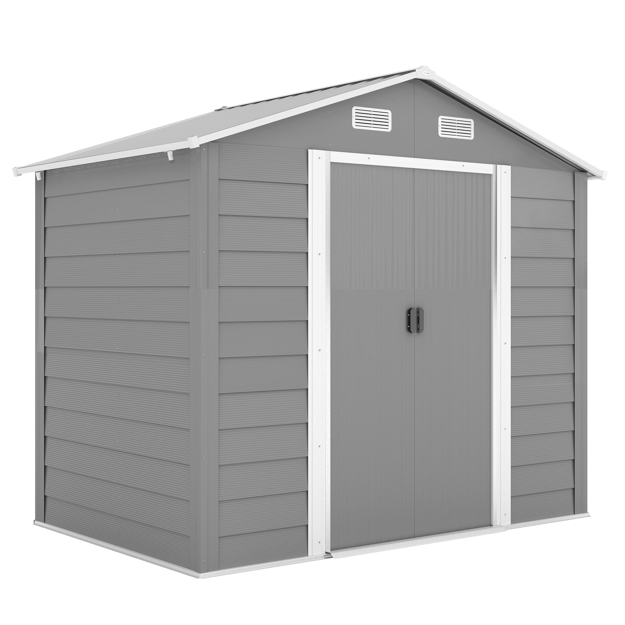 Outsunny 7.7' x 6.5' Outdoor Metal Garden Shed House Hut Gardening Tool Storage with Ventilation, Light Grey