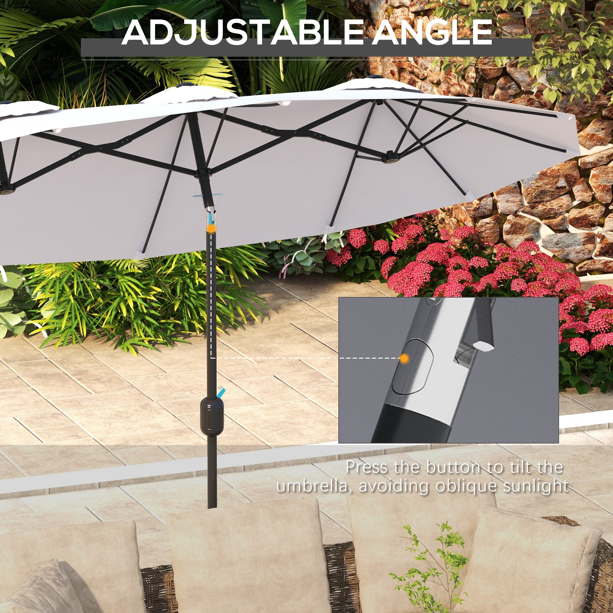 Outsunny 9.7' Double-sided Outdoor Patio Umbrella with Tilt, Crank and Vents, Cream White