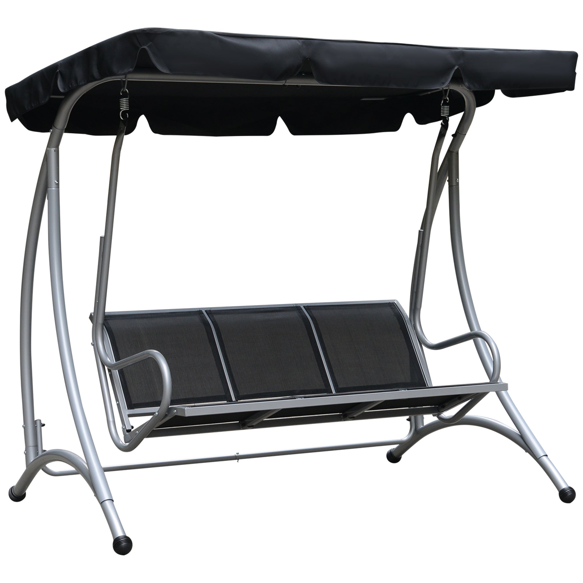 Outsunny 3-Seater Outdoor Swing Chair Bench with Adjustable Canopy, Black