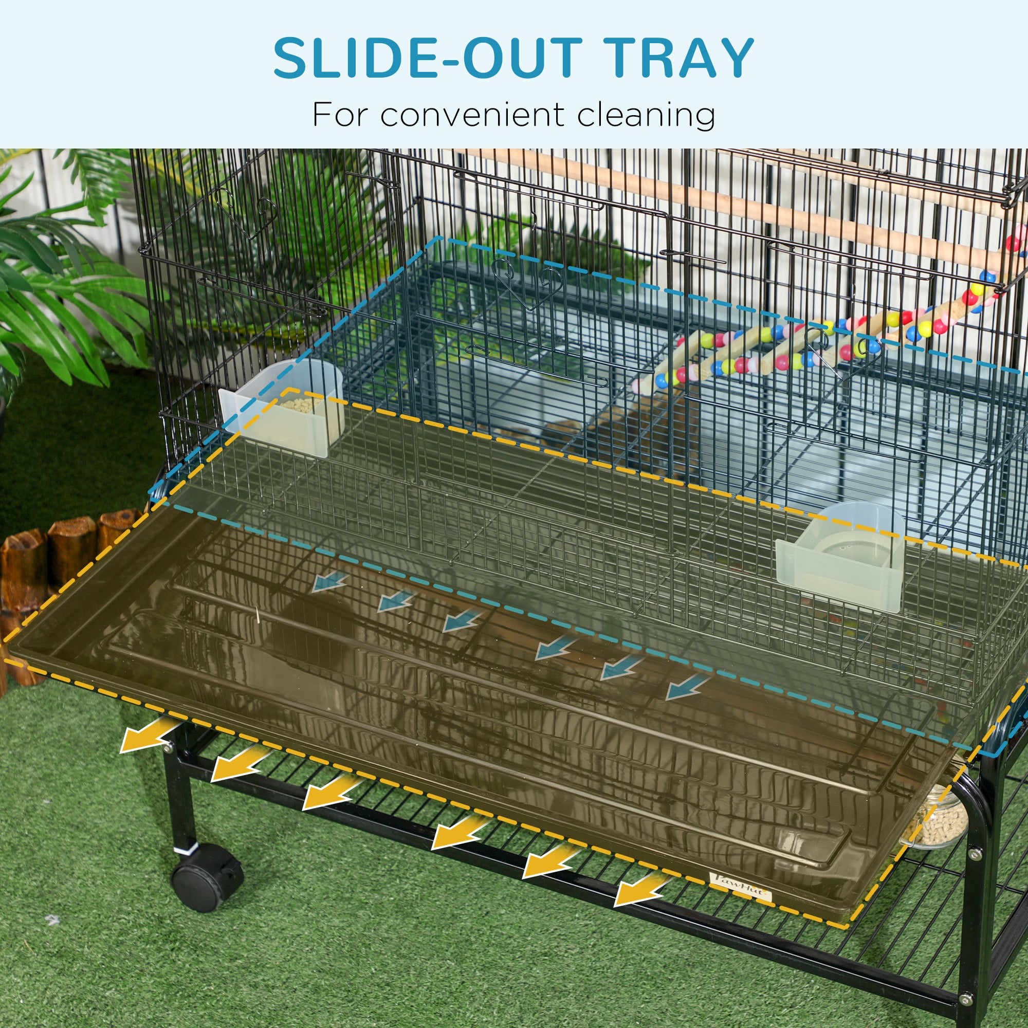 PawHut 52" Bird Cage with Rolling Stand, Toys, for Budgies Canaries Black