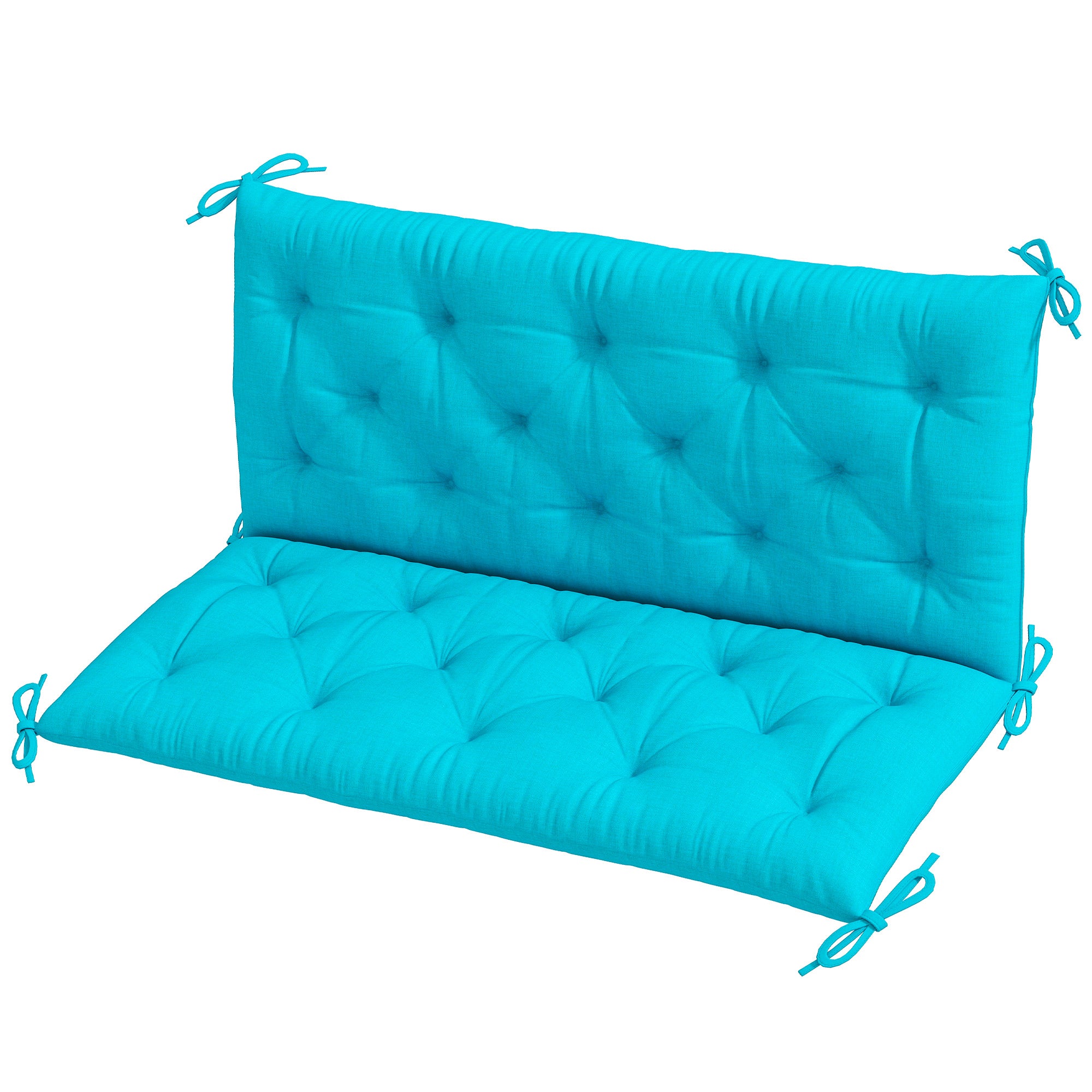 Outsunny 2 Seater Garden Bench Cushion, Thick Outdoor Non-Slip 2 Seater Soft Pad With Backrest for Garden Patio, 47" x 43" x 5", Turquoise