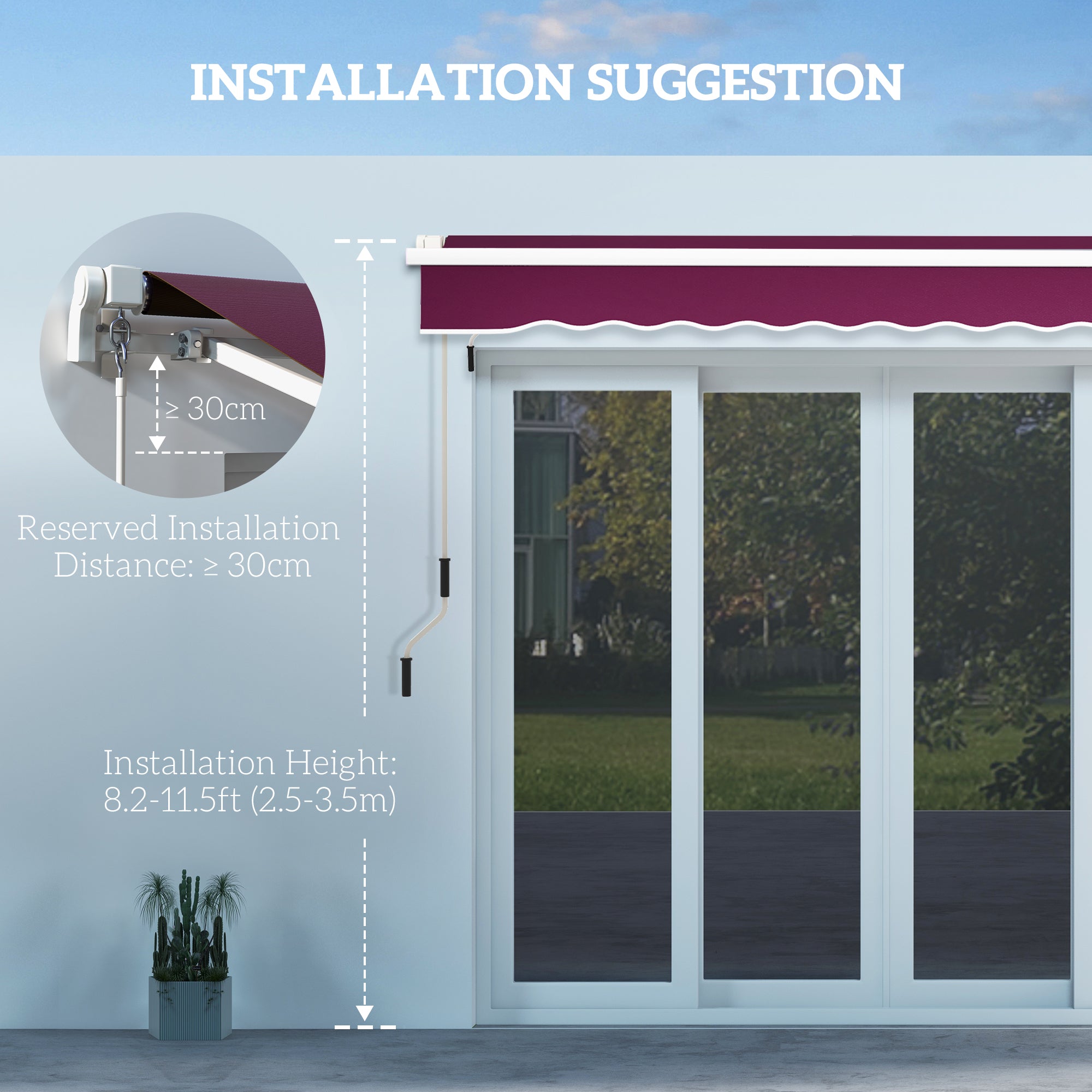 Outsunny 10' x 6.5' Manual Retractable Awning with LED Lights, Aluminum Frame Sun Canopies for Patio Door Window, Wine Red
