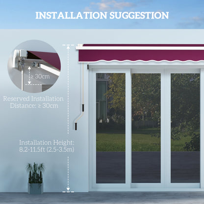Outsunny 10' x 6.5' Manual Retractable Awning with LED Lights, Aluminum Frame Sun Canopies for Patio Door Window, Wine Red