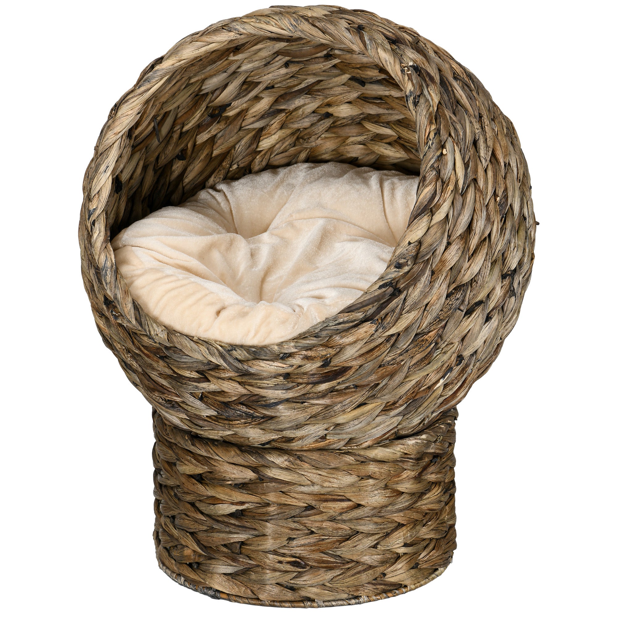 PawHut Wicker Cat Bed with Cushion, Stand, for Indoor Cats, Grey