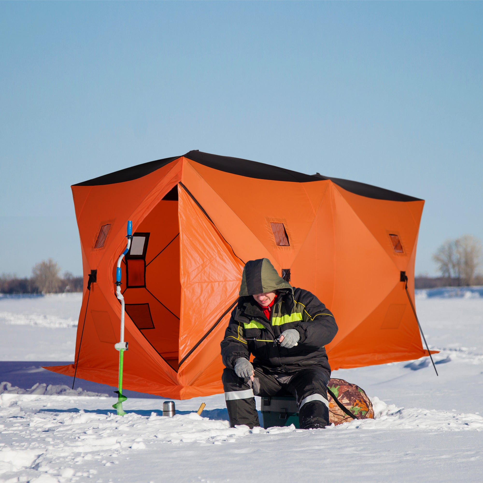 Outsunny 8-Person Pop-up Ice Fishing Shelter, Portable Ice Fishing Tent with Ventilation Windows and Carrying Bag, for Low-Temp -22℉