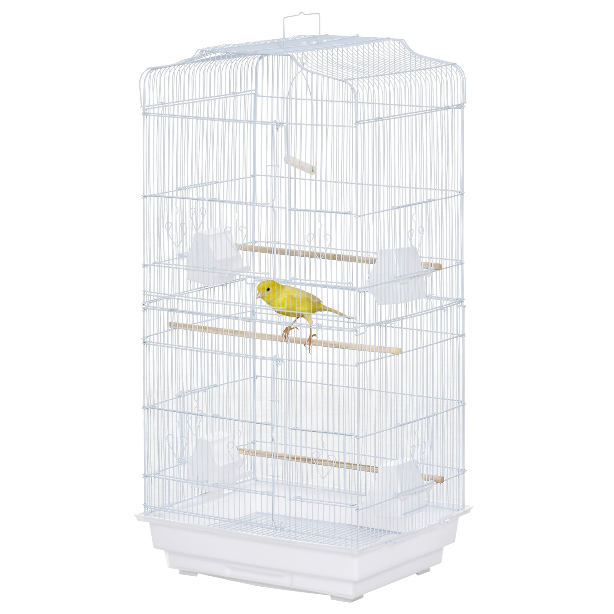 PawHut 36" Bird Cage, Macaw Play House, Cockatoo, Parrot, Finch Flight Cage, 2 Doors, Perch 4 Feeder Pet Supplies, White