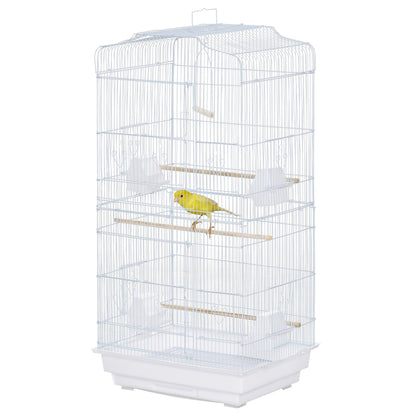 PawHut 36" Bird Cage, Macaw Play House, Cockatoo, Parrot, Finch Flight Cage, 2 Doors, Perch 4 Feeder Pet Supplies, White
