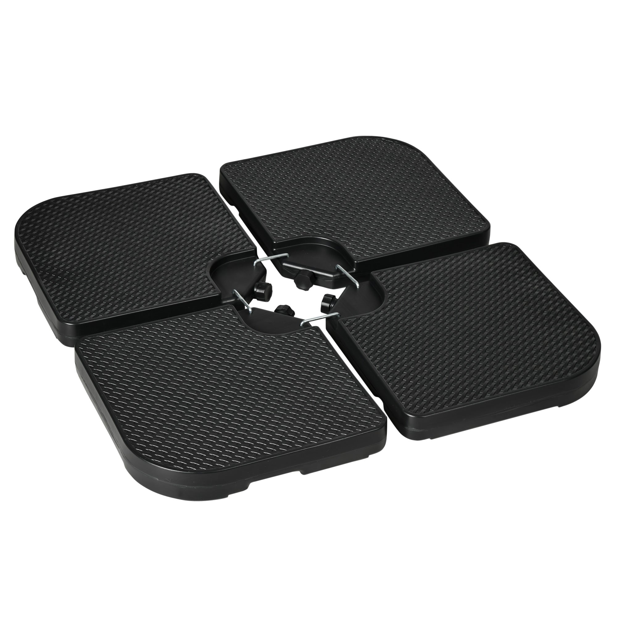 Outsunny 4PCs Cantilever Umbrella Base Weights for Offset Banana Parasol, HDPE Water or Sand Filled Patio Umbrella Weights for Cross Base Stand with Built-in Handles, Black