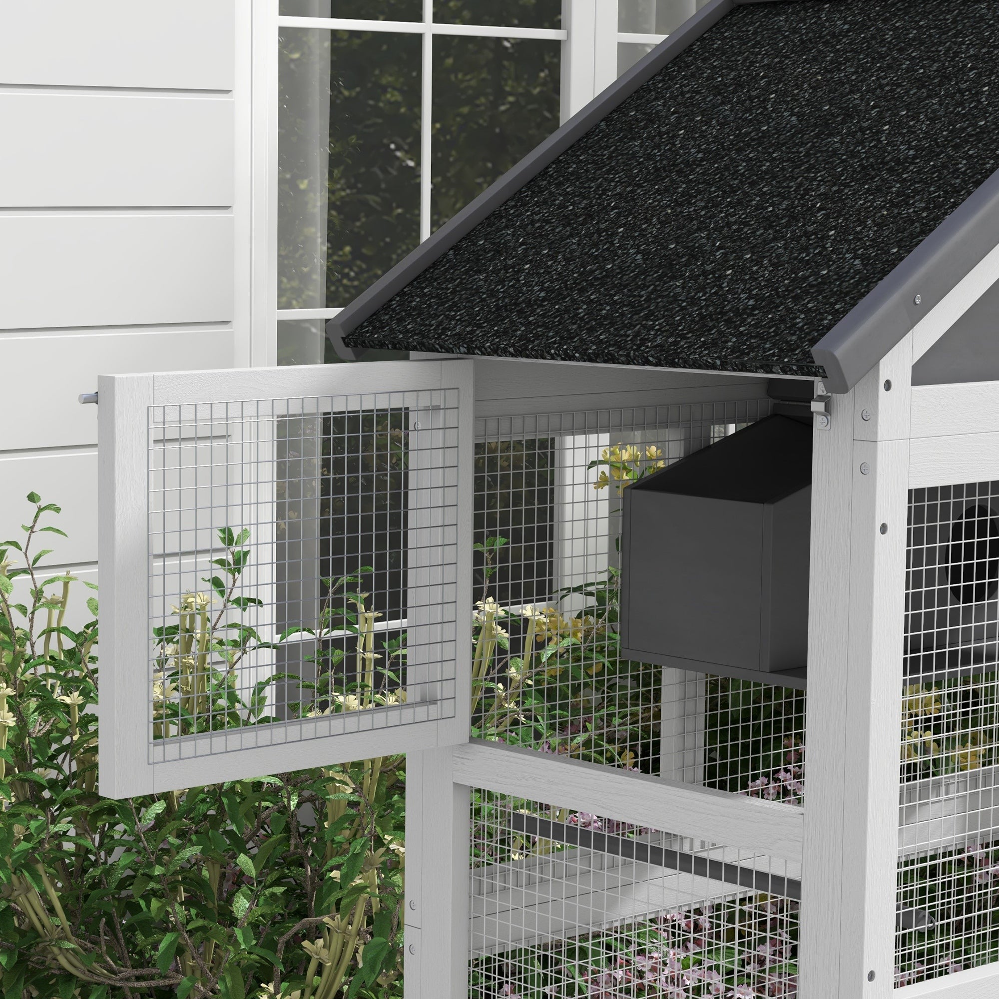 PawHut Wooden Bird Cage with Perches, Bird House, Ladder, Slide-Out Tray for Finches, Parakeets, Small Birds, Grey