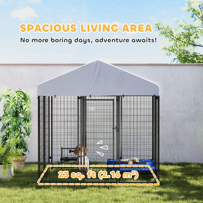 PawHut Outdoor Dog Kennel with Waterproof UV-Resistant Cover, for Medium and Small Dogs, 6' x 4' x 6', Silver