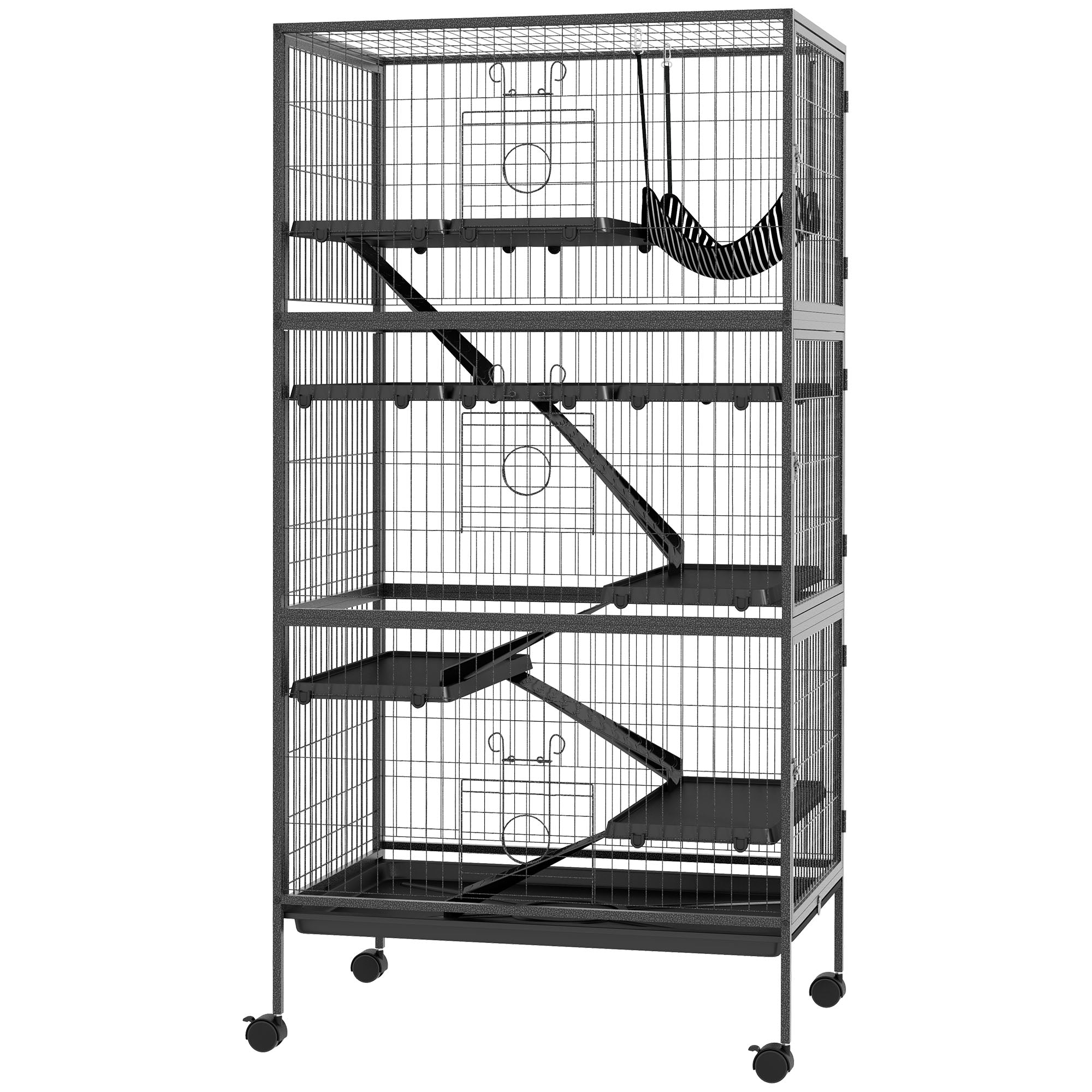 PawHut 6-Tier Rolling Small Animal Cage, Deluxe Rabbit Cage, Ferret Cage for Mink Chinchilla Kitten Rabbit Charcoal Grey