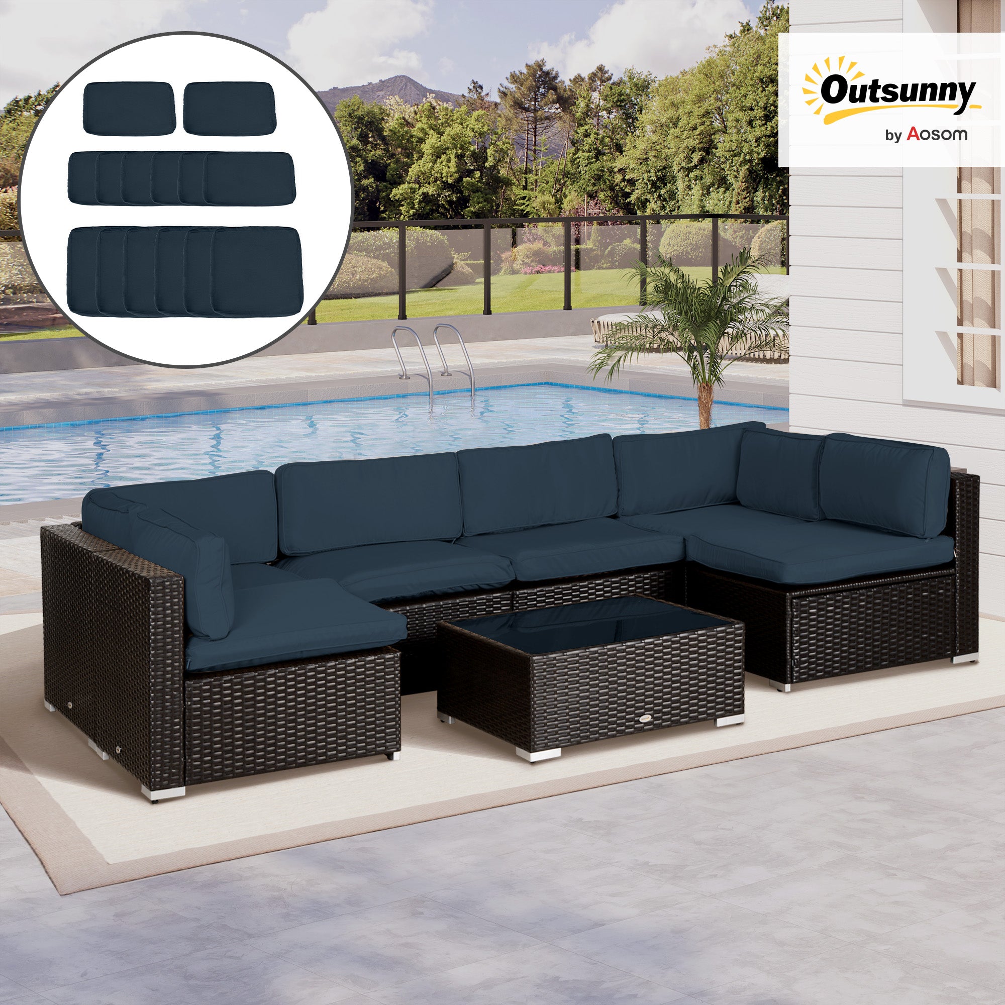 Outsunny Outdoor Patio Rattan Sofa Set Cushion Polyester Cover Replacement- No Cushion Included