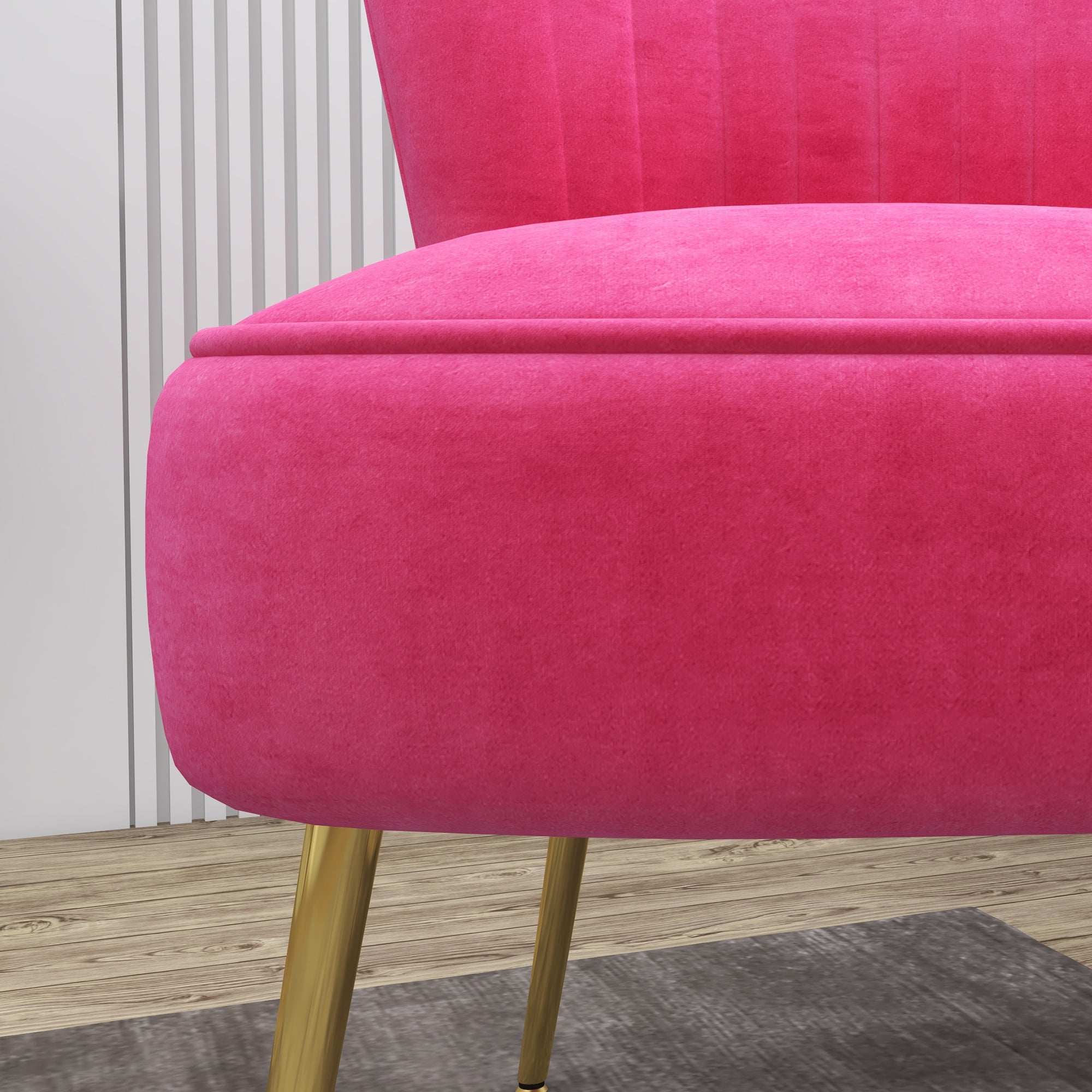 HOMCOM Velvet Lounge Chair, Modern Accent Chair for Living Room with Gold Steel Legs and Tufting Backrest, Pink