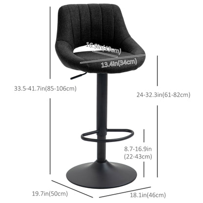 HOMCOM Swivel Bar Stools Set of 2, Linen Upholstered Counter Height Barstools with Round Metal Base