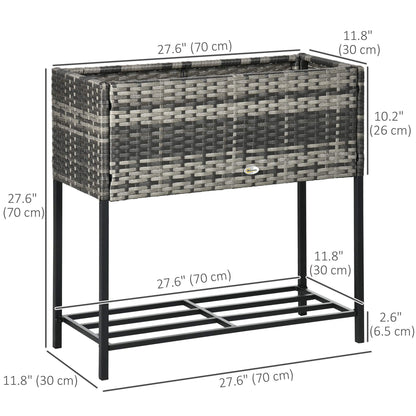 Outsunny Rattan Raised Garden Boxes, Elevated Flower Beds with Storage Shelf for Herbs, Flowers, Vegetables, Mixed Grey