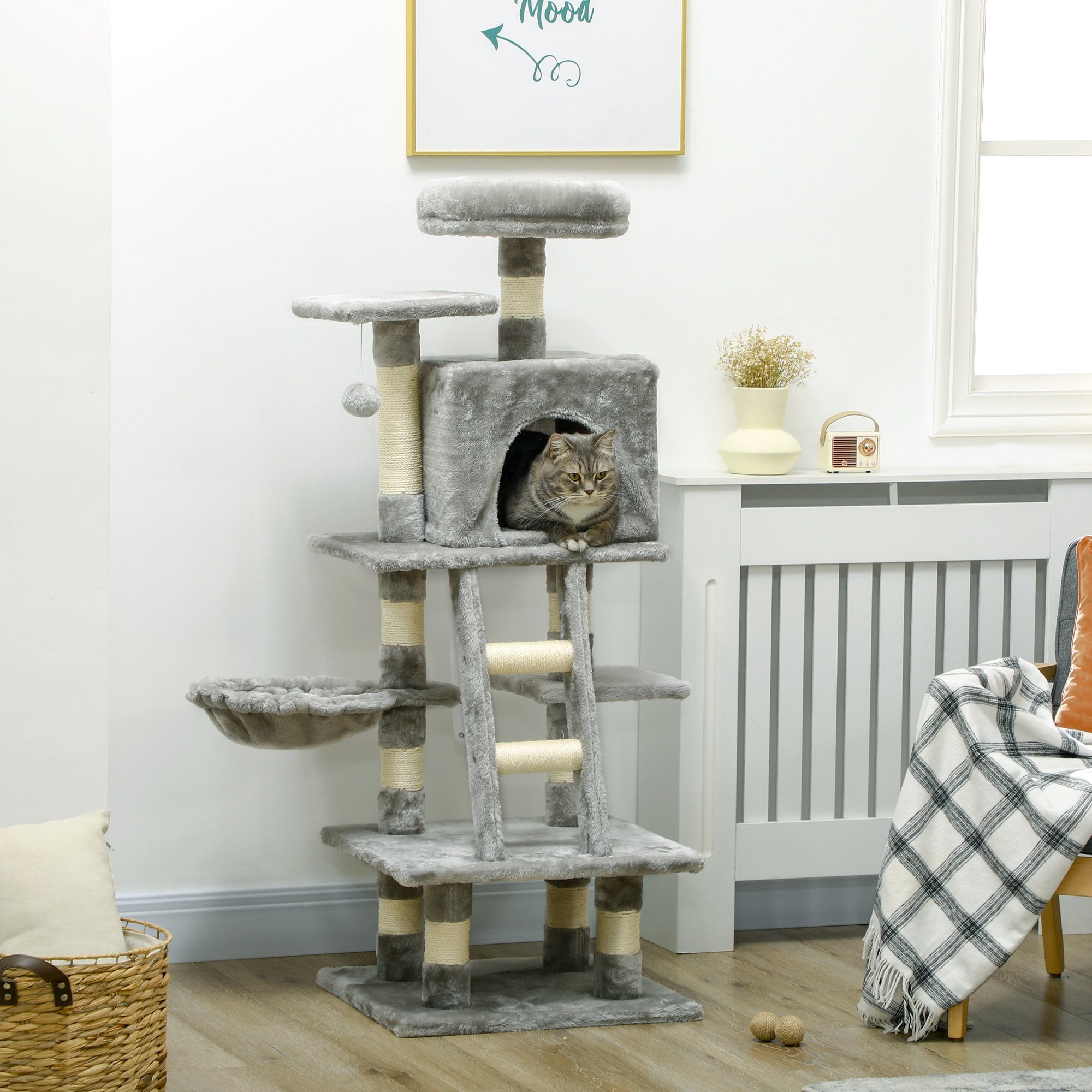 PawHut 49 Inch Large Cat Tree for Indoor Cats, Light Grey