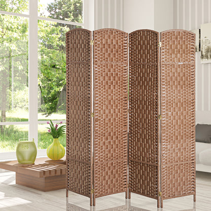 HOMCOM 6ft Folding Room Divider, 4 Panel Wall Partition with Wooden Frame for Bedroom, Home Office, Natural