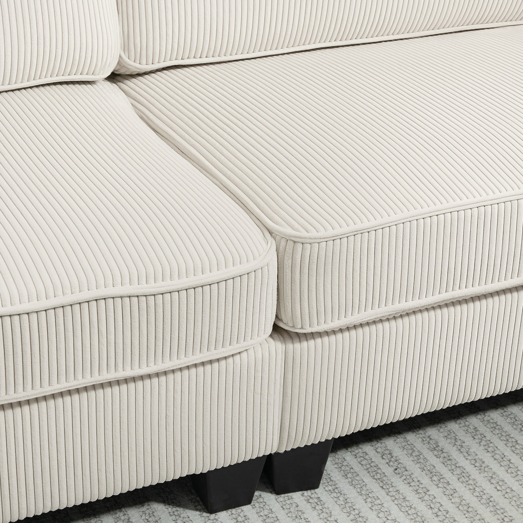 HOMCOM Three Seater Sofa, Fabric 3 Seater Couch with Spring Cushion and Cup Holders for Living Room, Bedroom, Cream White