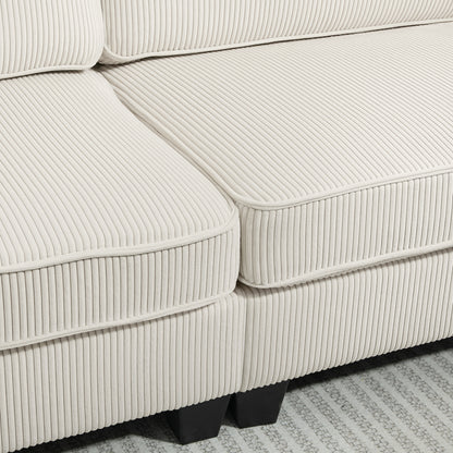 HOMCOM Three Seater Sofa, Fabric 3 Seater Couch with Spring Cushion and Cup Holders for Living Room, Bedroom, Cream White