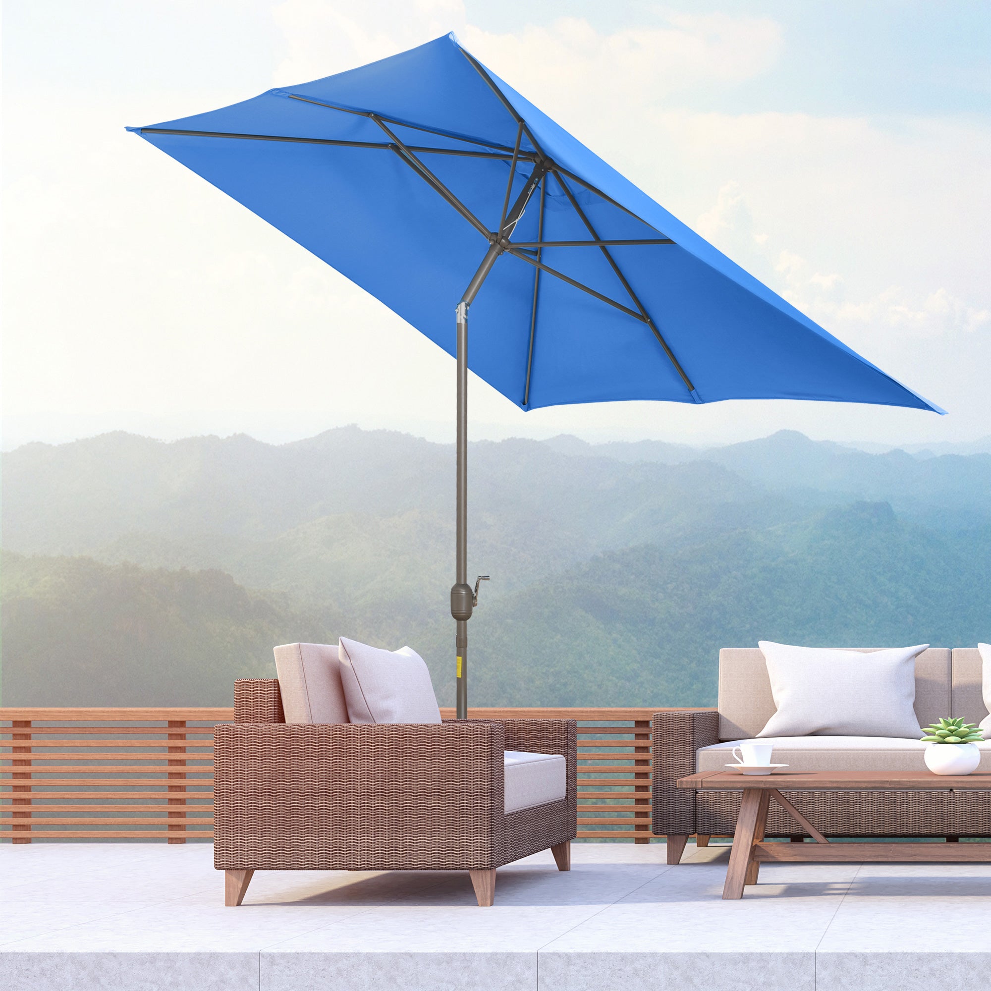 Outsunny 6.5x10ft Patio Umbrella, Rectangle Market Umbrella with Aluminum Frame and Crank Handle, Garden Parasol Outdoor Sunshade Canopy, Blue