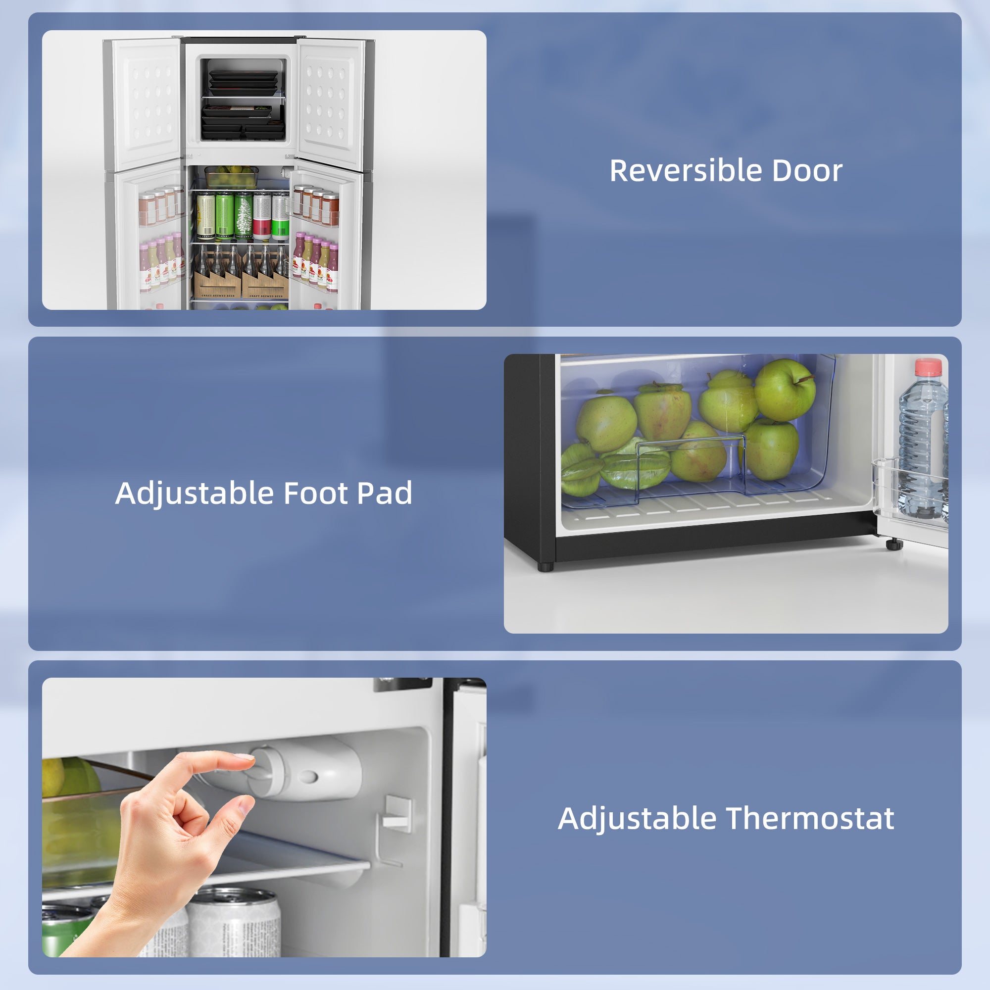 HOMCOM Double Door Mini Fridge with Freezer, 4.6 Cu.Ft Small Refrigerator with Thermostat, Shelves, Reversible Door, Black