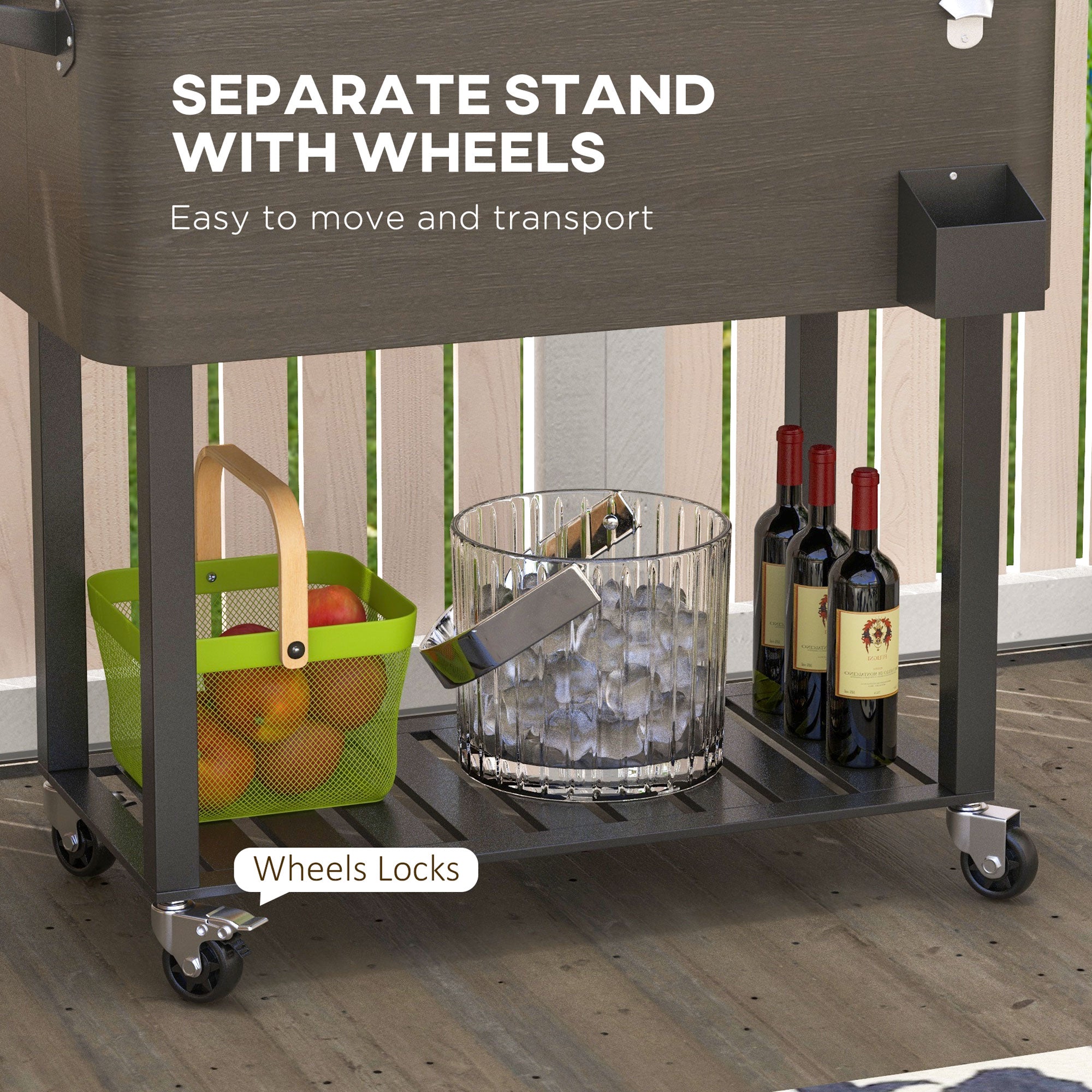 Outsunny Outdoor Beverage Cooler Bar Cart, 67-Qt Patio Cooler Cart Rolling Ice Chest with Shelf, Bottle Opener and Wheels, Grey