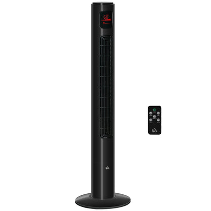 HOMCOM Freestanding Tower Fan Cooling for Home Bedroom with Oscillating, 3 Speed, 12h Timer, LED Sensor Panel, Remote Controller, Black