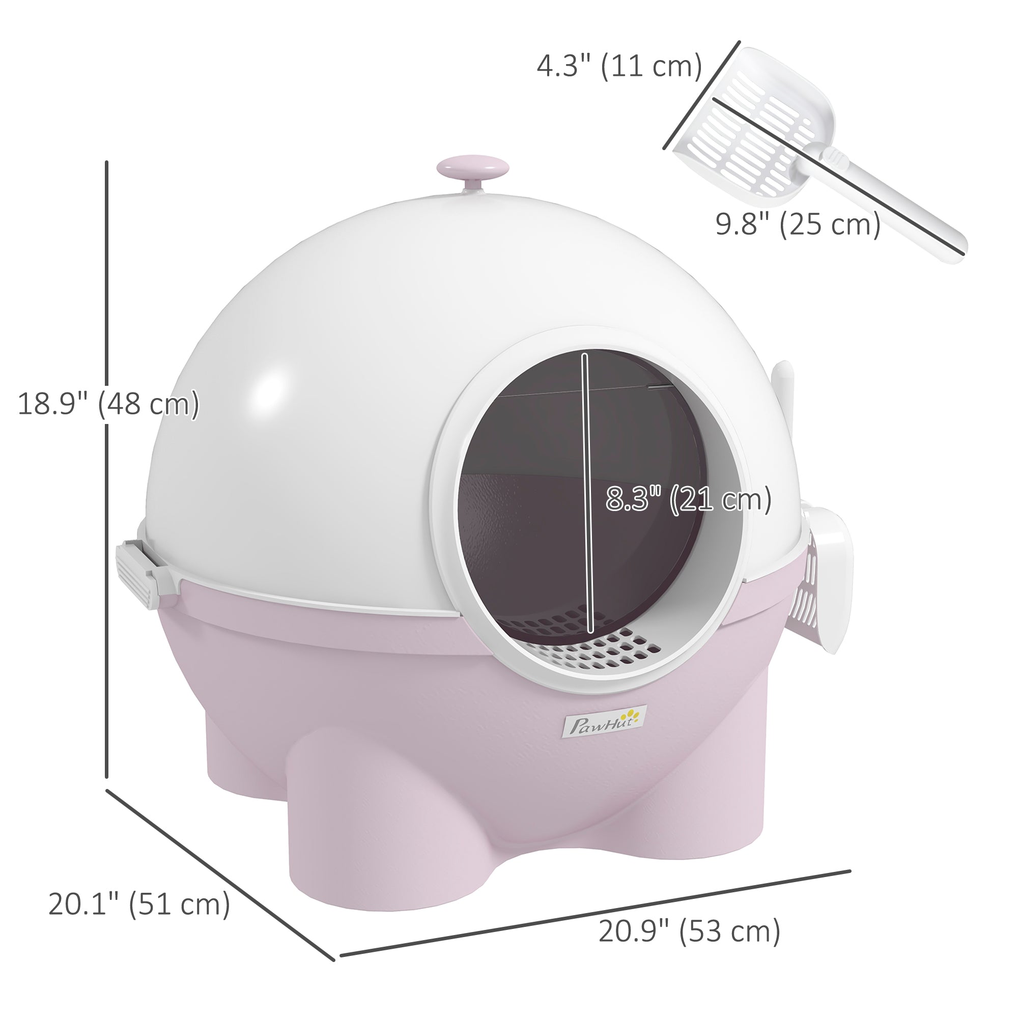 PawHut Enclosed Cat Litter Box, Large Kitty Litter Box with Lid, Scoop, Leaking Sand Pedal, Top Handle, Pink