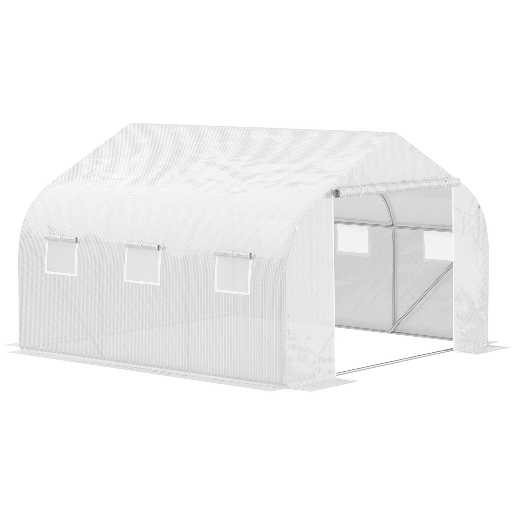 Outsunny 15'x10'x7' Greenhouse Gardening Planting Shed White