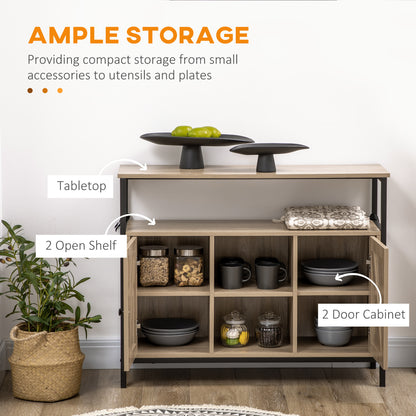 HOMCOM Farmhouse Buffet Cabinet, Kitchen Sideboard, Coffee Bar Table with Adjustable Shelves for Dining Room, Natural