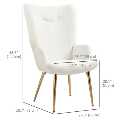 HOMCOM Modern Accent Armchair, Sherpa Boucle Lounge Chair with Metal Legs for Living Room, Bedroom, White