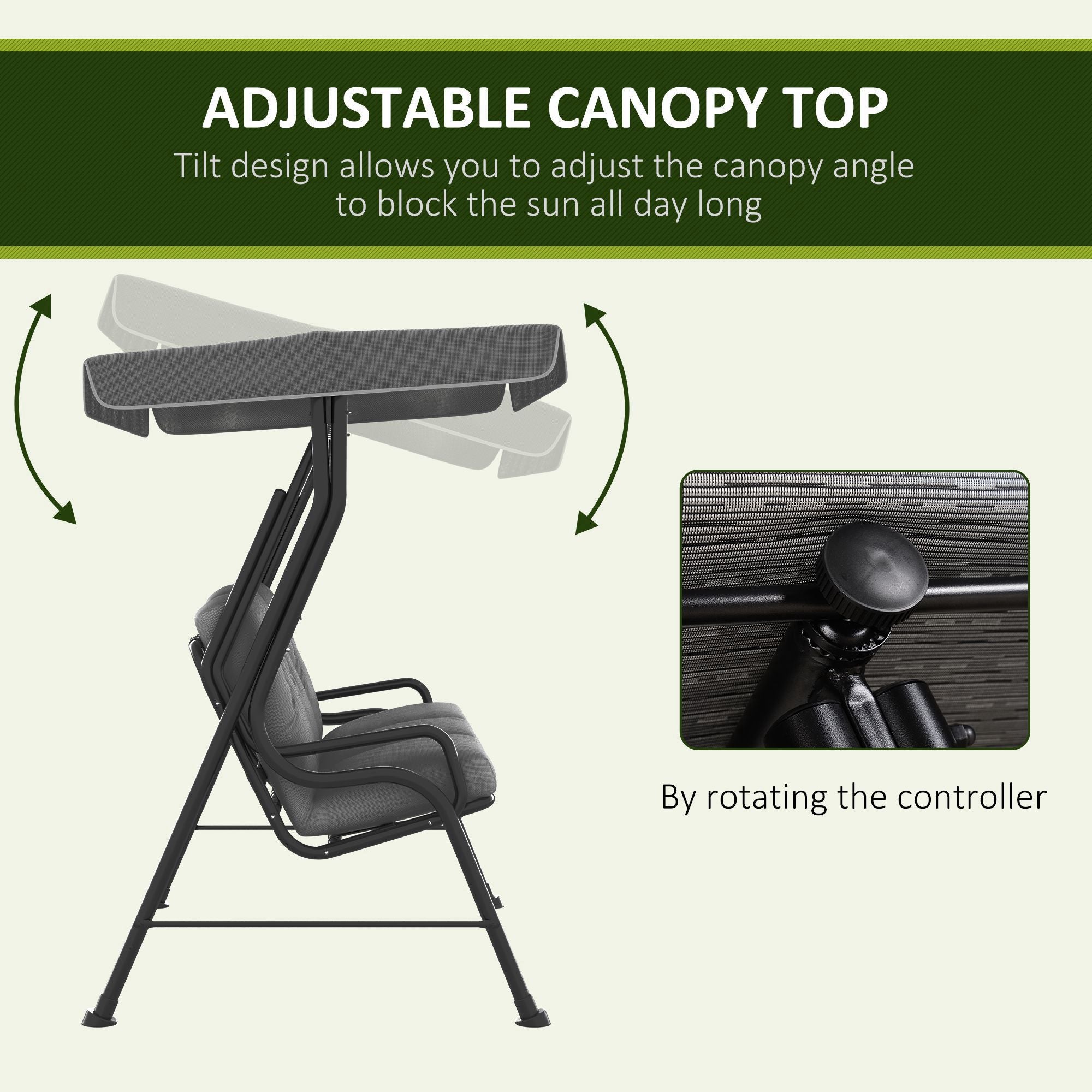 Outsunny 3-Person Patio Swing Chair with Canopy 3 Seater Porch Swing for Garden, Backyard, Poolside, Light Grey