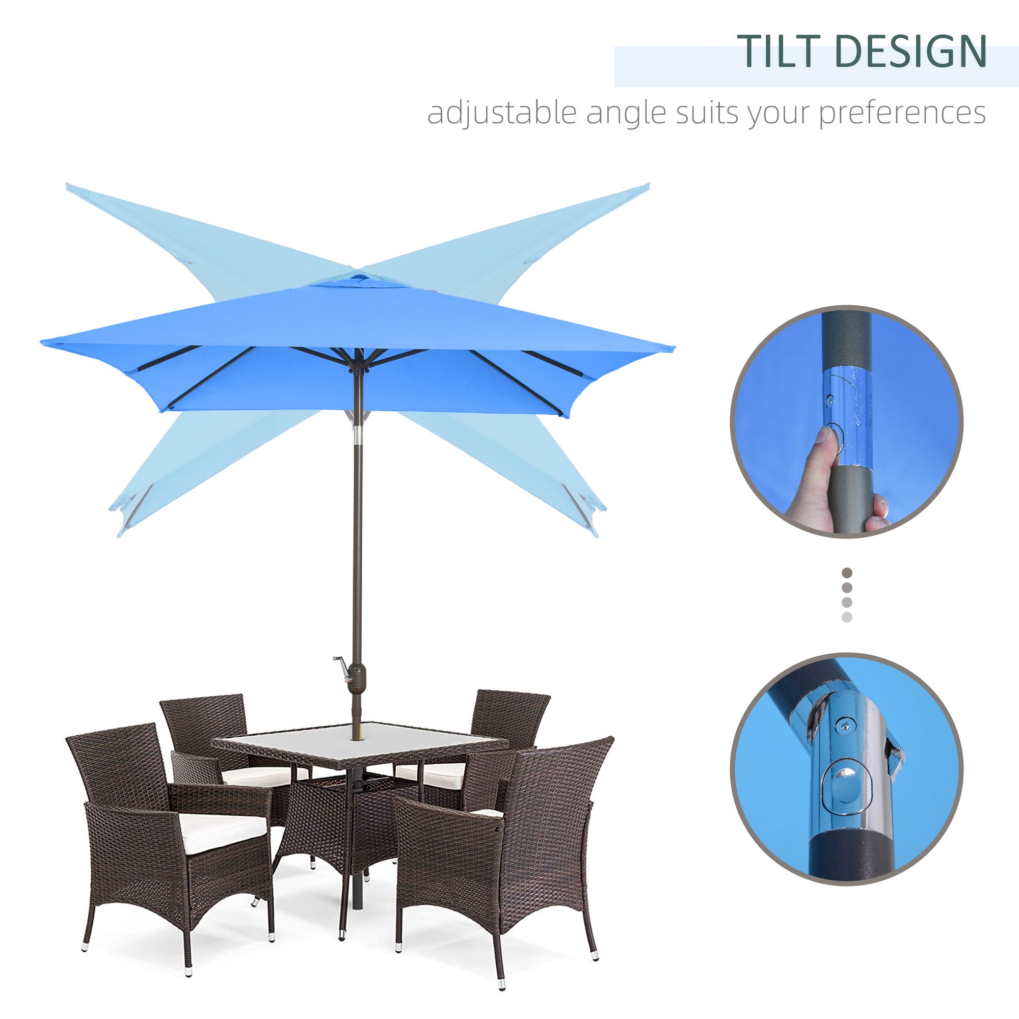 Outsunny 6.5x10ft Patio Umbrella, Rectangle Market Umbrella with Aluminum Frame and Crank Handle, Garden Parasol Outdoor Sunshade Canopy, Blue