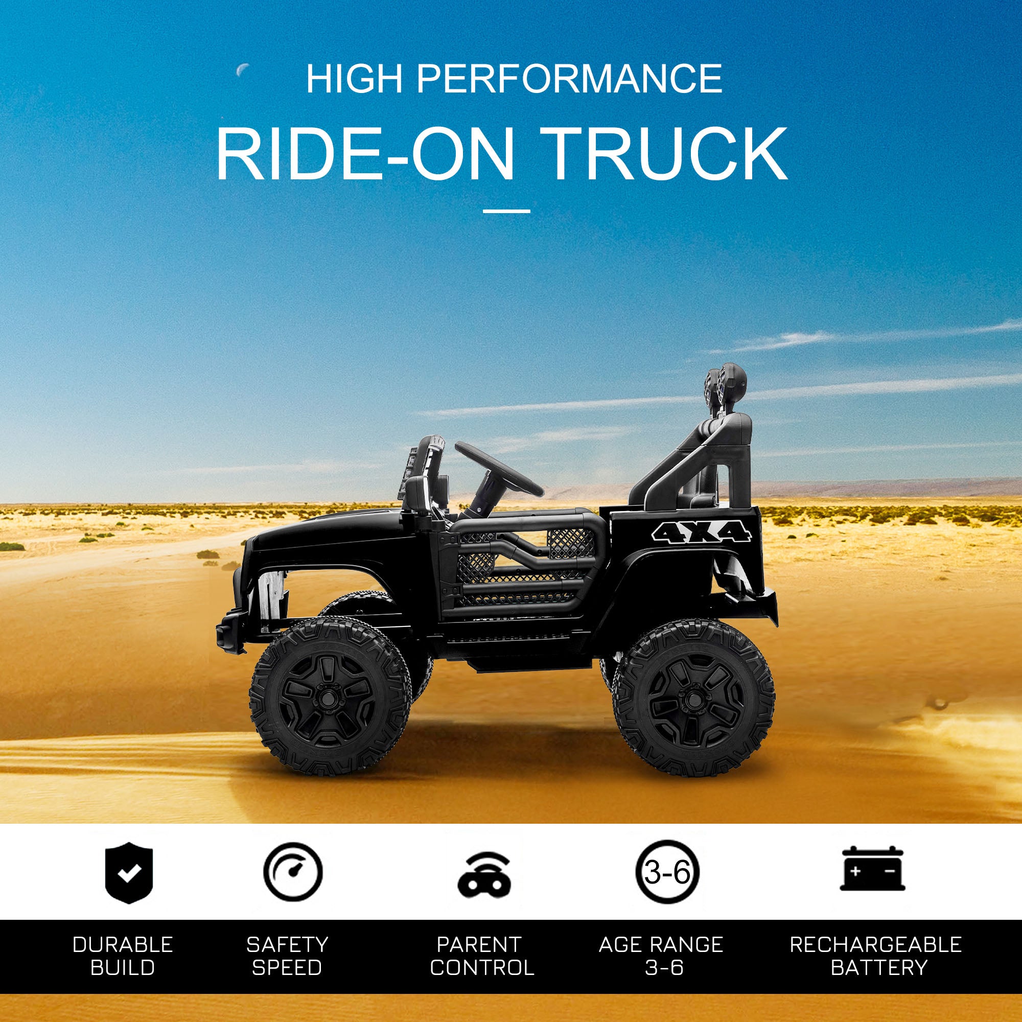 Aosom 12V Battery Powered Kids Ride On Car Off Road Truck Toy w/ Parent Remote, Black