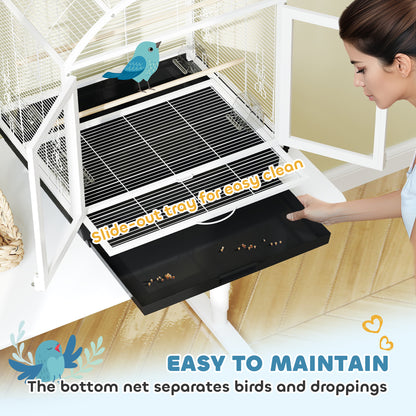 PawHut 30 Inch Open Top Bird Cage with Rolling Stand, Removable Tray, Food Container for Medium Small Bird, Finches, Dark Grey