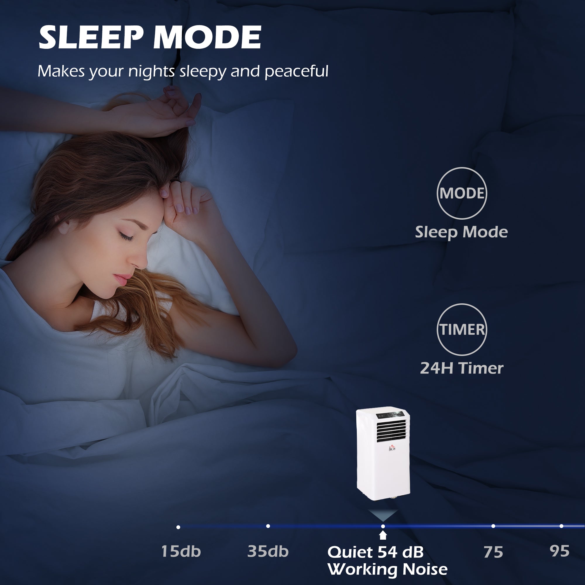 HOMCOM 8000BTU Mobile Portable Air Conditioner with Cooling, Dehumidifier, 2 Speed Fans, 24-Hour Timer for Bedroom, White