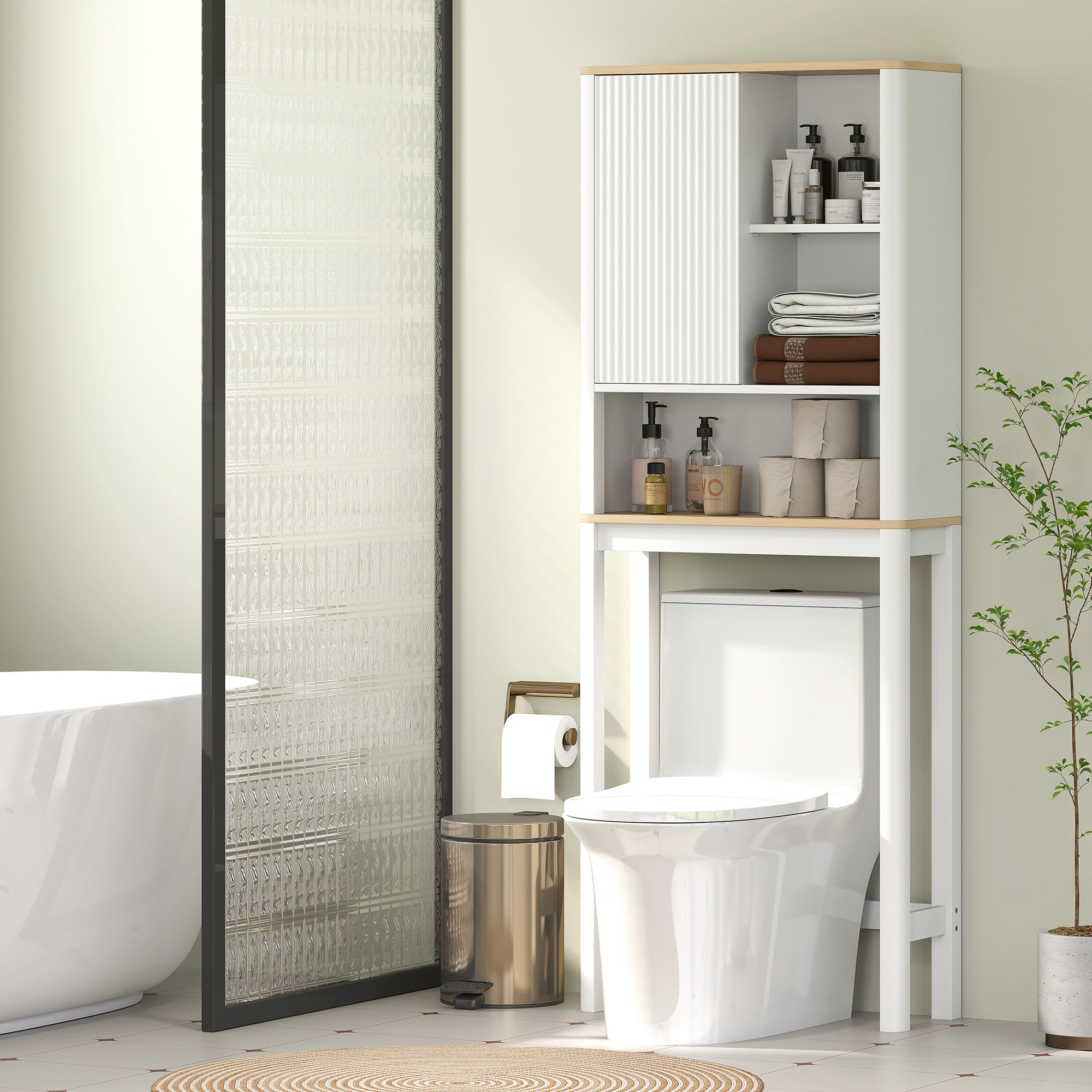 HOMCOM Over The Toilet Storage Cabinet, Bathroom Space Saver Cabinet with Adjustable Shelf, Bathroom Organizer, White