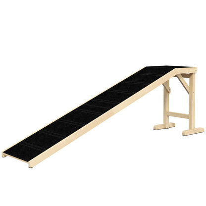 PawHut Pet Ramp Bed Steps for Dogs Cats Non-slip Carpet 74"L x 16"W x 25"H Natural