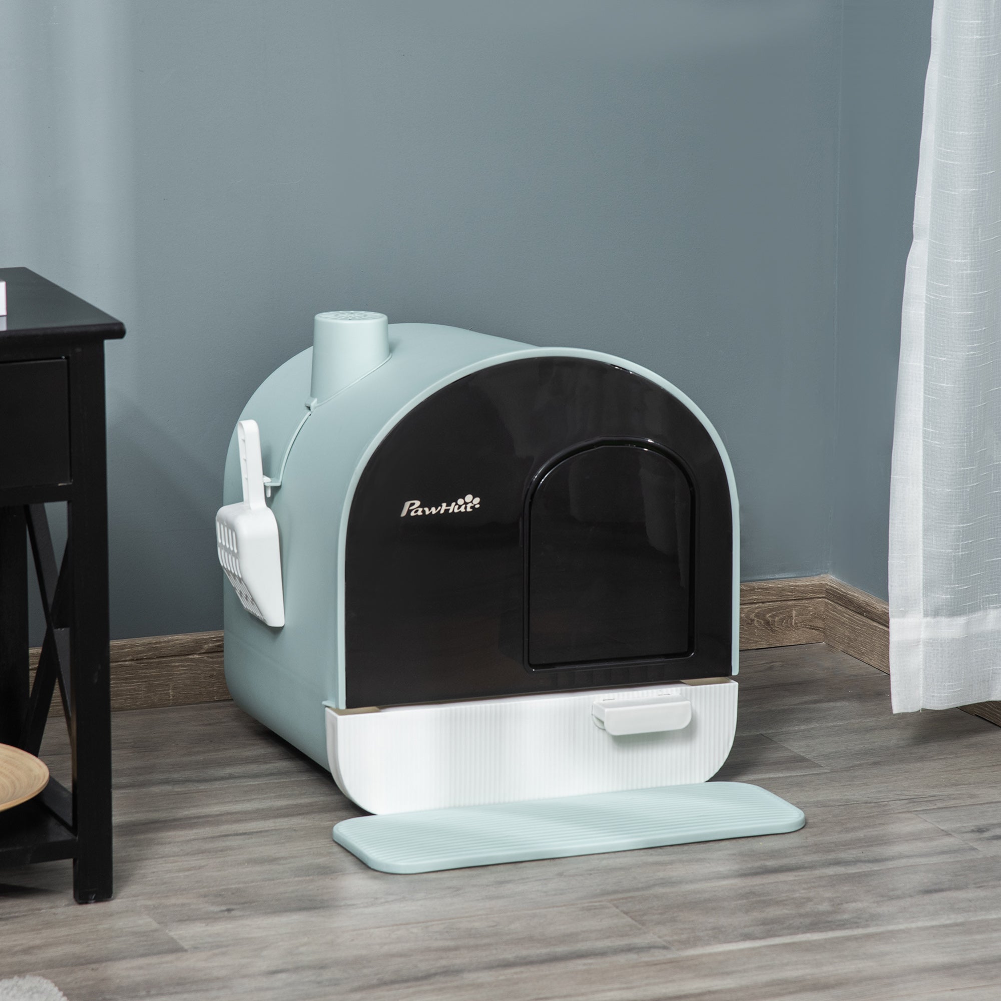 PawHut Cat Litter Box with Lid, Removable Tray, Scoop, Filter, Green
